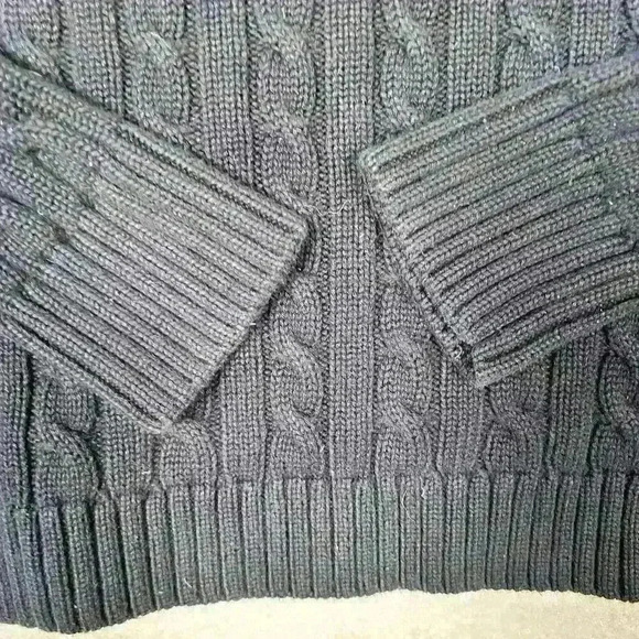 L.L. Bean Black Cozy Classic Cotton Cable Knit Sweater Women Med Petite Prepcore - Picture 3 of 8